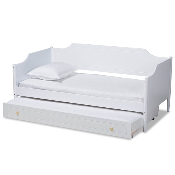 Baxton Studio Alya White Finished Wood Twin Size Daybed with Roll-Out Trundle Bed - 168-10830-10831