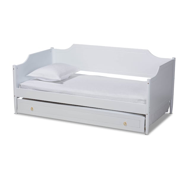 Baxton Studio Alya White Finished Wood Twin Size Daybed with Roll-Out Trundle Bed - 168-10830-10831