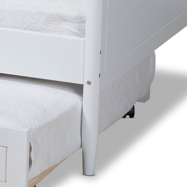 Baxton Studio Alya White Finished Wood Twin Size Daybed with Roll-Out Trundle Bed - 168-10830-10831
