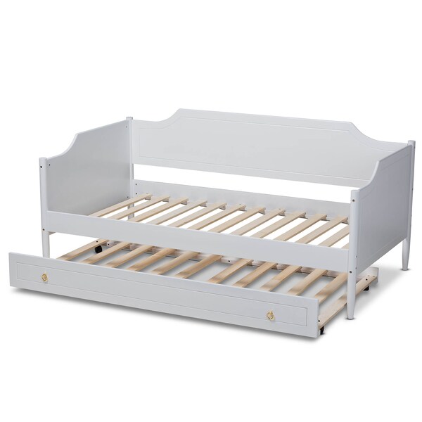 Baxton Studio Alya White Finished Wood Twin Size Daybed with Roll-Out Trundle Bed - 168-10830-10831