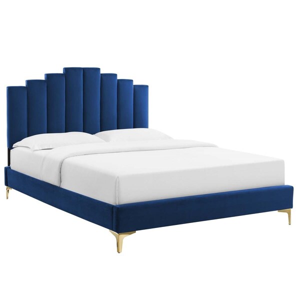 Modway Furniture Elise Performance Velvet Platform Bed, Navy - Full Size - MOD-6880-NAV