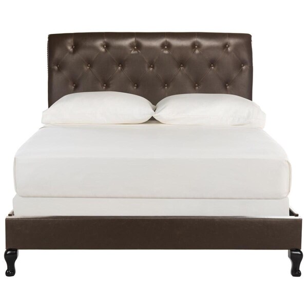 Safavieh Hathaway Queen Size Bed, Brown Leather PU - FOX6214G-Q