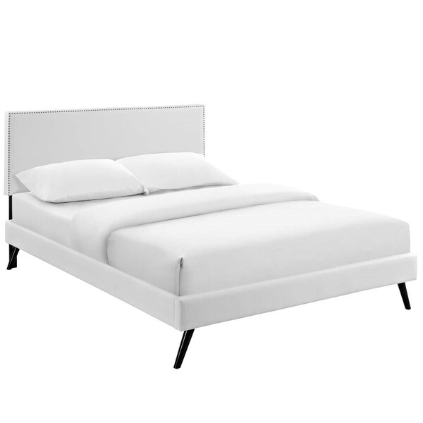 Modway Furniture Macie Full Vinyl Platform Bed with Round Splayed Legs - White, 40 - 47.5 x 57.5 x 80.5 in. - MOD-5960-WHI