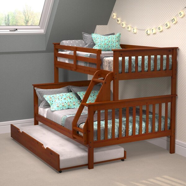 Donco Kids PD-122-3E-503 Twin Over Full Size Mission Bunk Bed with Twin Trundle - Espresso - PD_122_3E_503