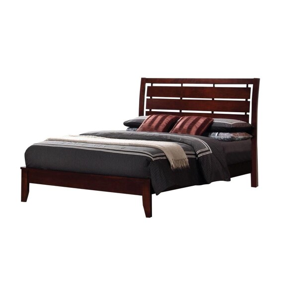 Benzara Transitional Wooden Queen Size Bed with Slatted Style Headboard, Brown - BM208182