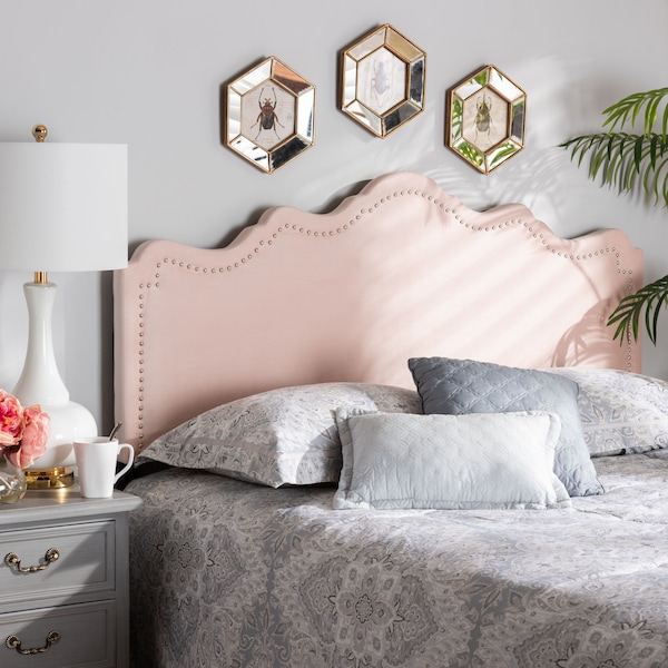 Baxton Studio Nadeen Light Pink Velvet Upholstered Queen Size Headboard - 156-9341