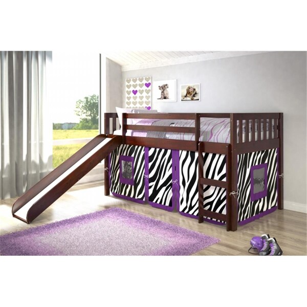 Pivot Direct Twin Size Mission Zebra Tent Loft with Slide in Dark Cappuccino - PD_715TCP_Z