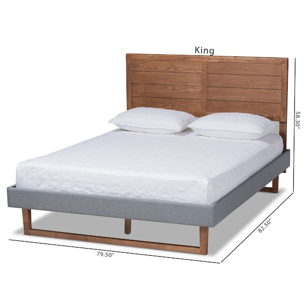 Baxton Studio Gabriela Grey Upholstered and Ash Walnut Wood Full Size Platform Bed - 164-9413-9425