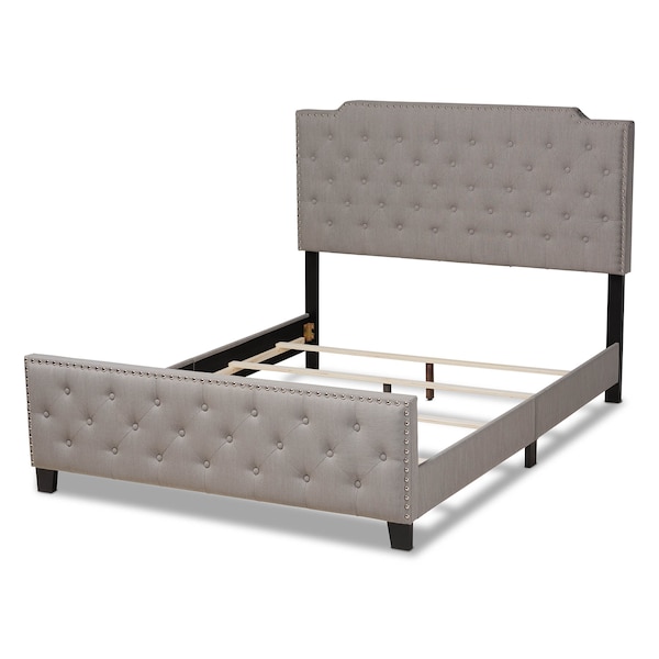 Baxton Studio Marion Grey Upholstered Button Tufted King Size Panel Bed - 162-10328
