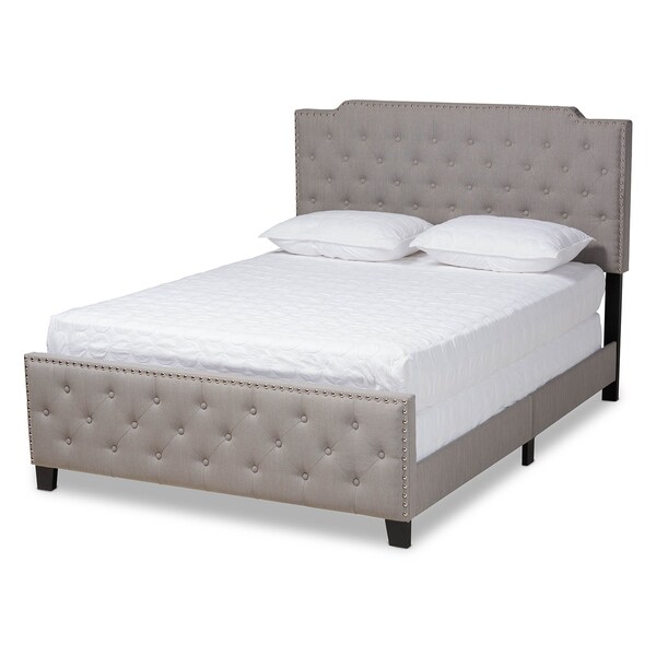Baxton Studio Marion Grey Upholstered Button Tufted King Size Panel Bed - 162-10328