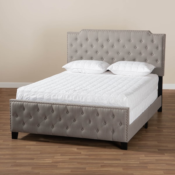 Baxton Studio Marion Grey Upholstered Button Tufted King Size Panel Bed - 162-10328