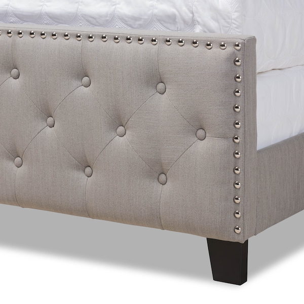 Baxton Studio Marion Grey Upholstered Button Tufted King Size Panel Bed - 162-10328