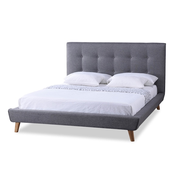 Baxton Studio Jonesy Mid-century Grey Upholstered Queen Size Platform Bed - 120-6704
