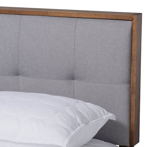 Baxton Studio Alke Light Grey Upholstered Walnut Wood Full Size Platform Bed - 163-10476