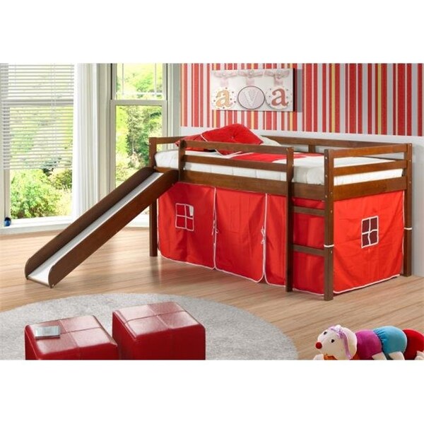 Fixturesfirst PD-750TE-R Twin Size Tent Loft with Slide & Slat-Kits Mattress Ready - Light Espresso & Red - FI678423