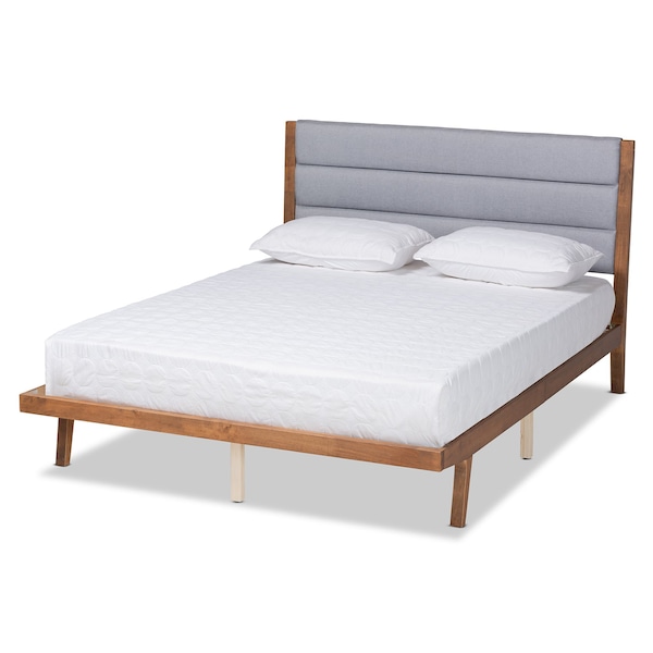 Baxton Studio Jarlan ModernGrey Fabric Upholstered and Walnut Brown Finished Wood Platform Bed-Queen - 197-11580-ZORO