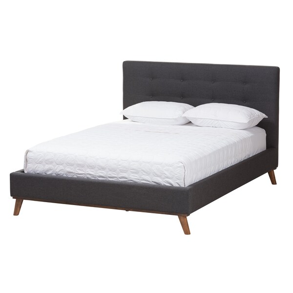 Baxton Studio Valencia MidCentury Modern Dark Grey Fabric Upholstered Queen Size 2Piece Bedroom Set - 219-7835-9302-ZORO
