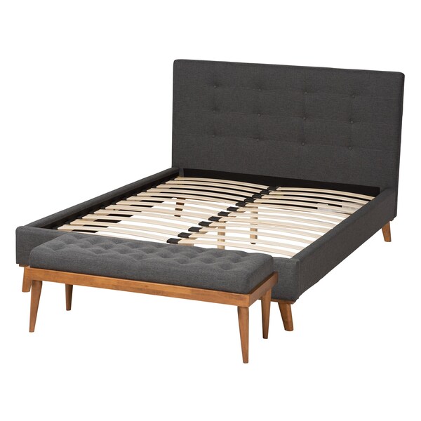 Baxton Studio Valencia MidCentury Modern Dark Grey Fabric Upholstered Queen Size 2Piece Bedroom Set - 219-7835-9302-ZORO