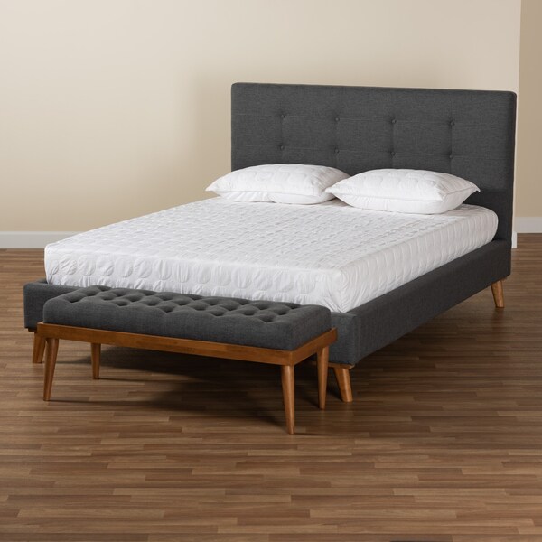 Baxton Studio Valencia MidCentury Modern Dark Grey Fabric Upholstered Queen Size 2Piece Bedroom Set - 219-7835-9302-ZORO