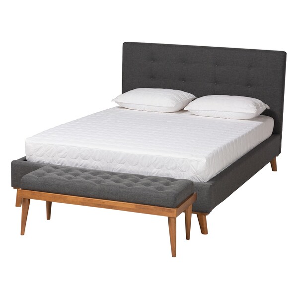 Baxton Studio Valencia MidCentury Modern Dark Grey Fabric Upholstered Queen Size 2Piece Bedroom Set - 219-7835-9302-ZORO