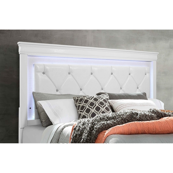 Global Furniture Usa Traditional Glam Croc Pompei Metallic White Full Bed Group With Led - 2878