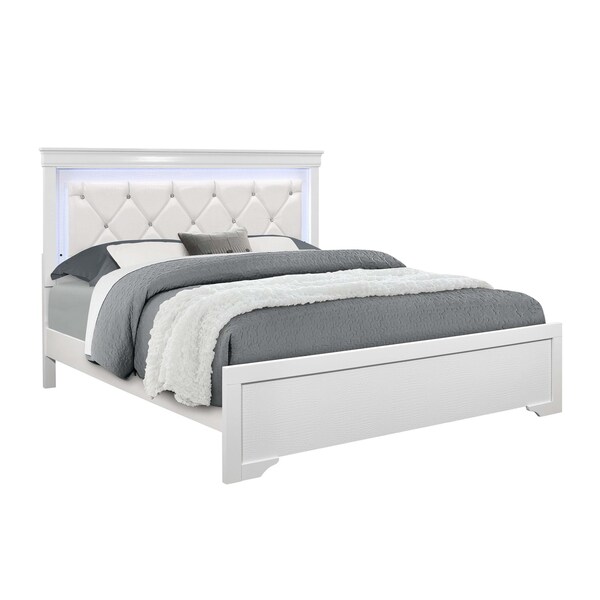 Global Furniture Usa Traditional Glam Croc Pompei Metallic White Full Bed Group With Led - 2878