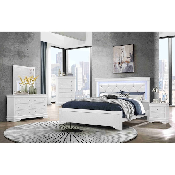 Global Furniture Usa Traditional Glam Croc Pompei Metallic White Full Bed Group With Led - 2878
