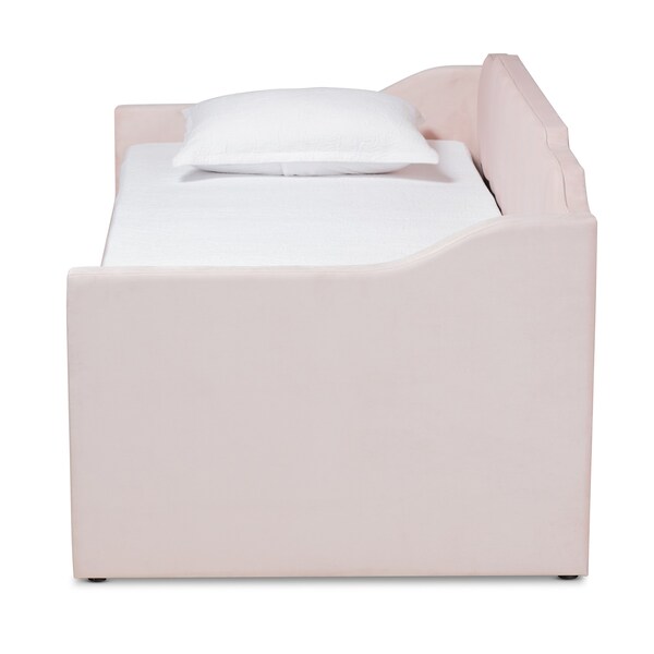 Baxton Studio Lennon Modern and Contemporary Pink Velvet Fabric Twin Size Daybed with Trundle - 186-11472-ZORO
