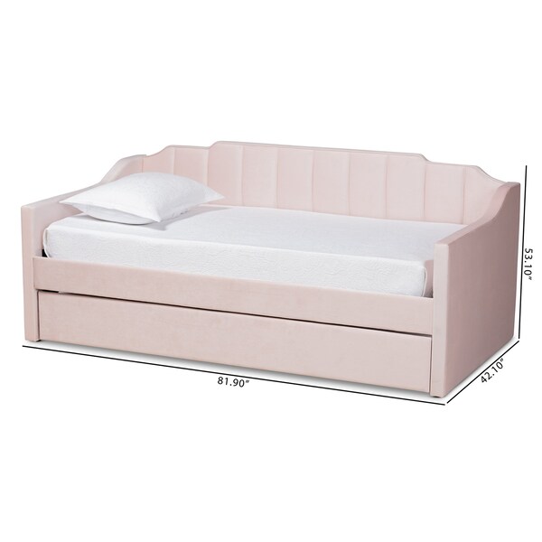 Baxton Studio Lennon Modern and Contemporary Pink Velvet Fabric Twin Size Daybed with Trundle - 186-11472-ZORO
