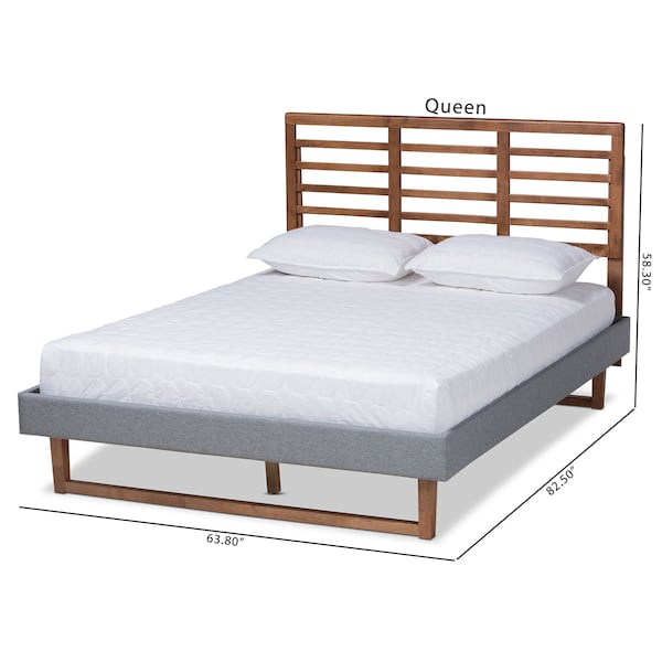 Baxton Studio Rina Dark Grey Upholstered and Ash Walnut Wood Full Size Platform Bed - 164-9413-9422