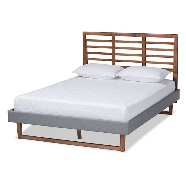 Baxton Studio Rina Dark Grey Upholstered and Ash Walnut Wood Full Size Platform Bed - 164-9413-9422