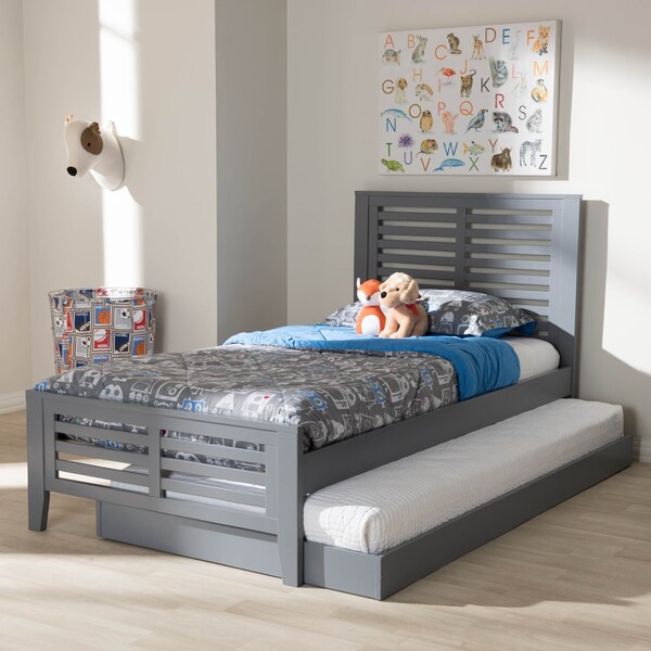 Baxton Studio Sedona Modern Grey-Finished Wood Twin Platform Bed with Trundle - 143-7874-7890
