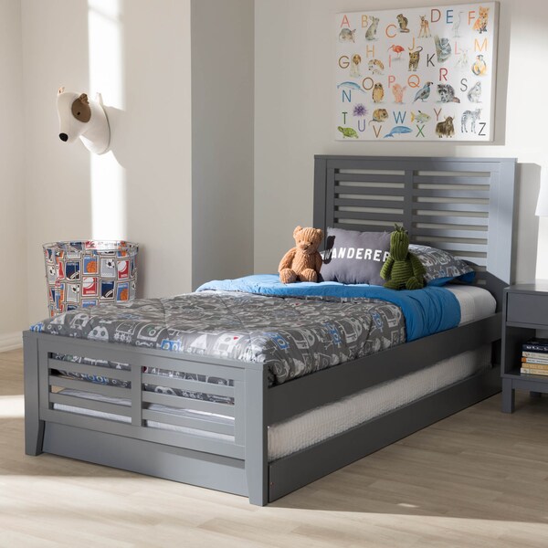 Baxton Studio Sedona Modern Grey-Finished Wood Twin Platform Bed with Trundle - 143-7874-7890