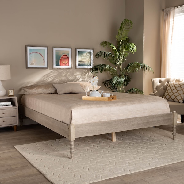 Baxton Studio Cielle Antique White Oak Finished Wood Queen Size Platform Bed Frame - 161-10194