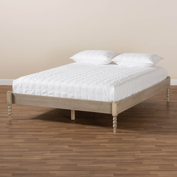 Baxton Studio Cielle Antique White Oak Finished Wood Queen Size Platform Bed Frame - 161-10194