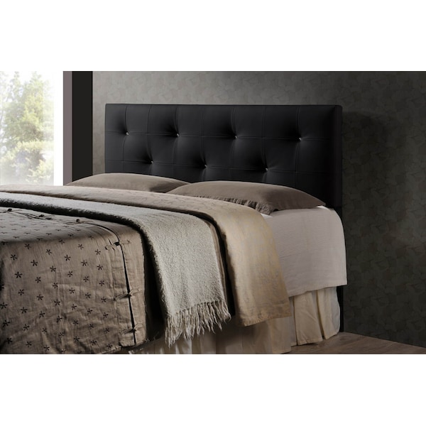 Baxton Studio Dalini Full Black Faux Leather Headboard with Faux Crystal Buttons - 106-5368