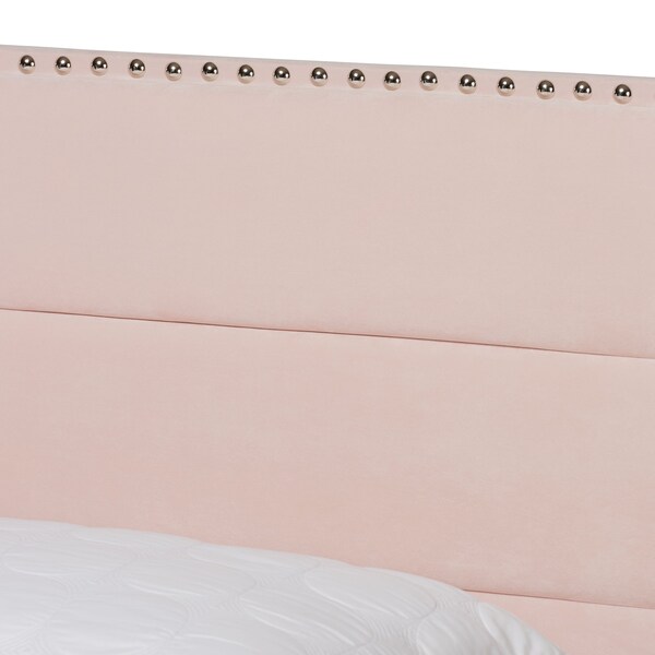Baxton Studio Tamira Modern and Contemporary Glam Light Pink Velvet Fabric Queen Size Panel Bed - 183-11273-ZORO