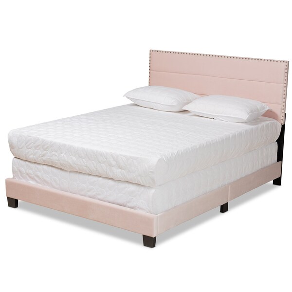 Baxton Studio Tamira Modern and Contemporary Glam Light Pink Velvet Fabric Queen Size Panel Bed - 183-11273-ZORO