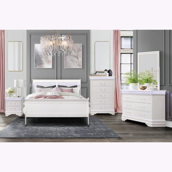 Global Furniture Usa Traditional Glam Crisp White W/ LED Charlie White King Bed Group With Led - 2783