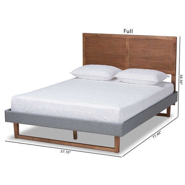 Baxton Studio Allegra Grey Upholstered and Walnut Wood Queen Size Platform Bed - 164-9414-9420