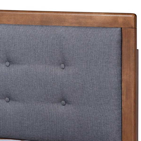 Baxton Studio Emele Grey Upholstered and Ash Walnut Wood Queen Size Platform Bed - 164-9414-9432