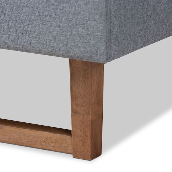 Baxton Studio Emele Grey Upholstered and Ash Walnut Wood Queen Size Platform Bed - 164-9414-9432