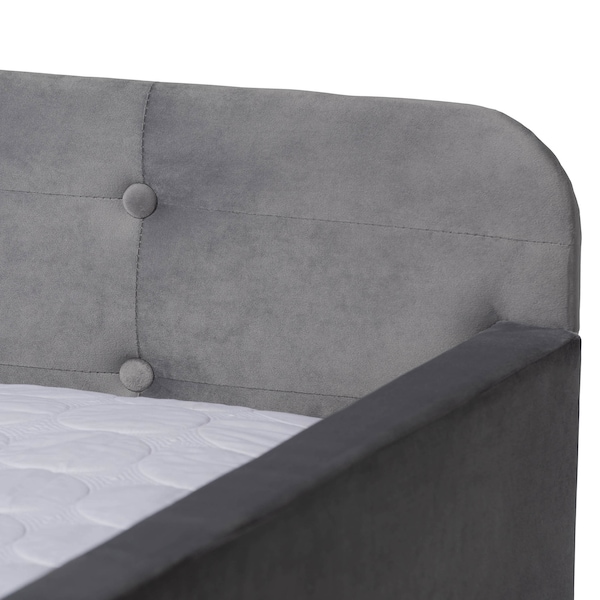 Baxton Studio Jona Grey Velvet and Button Tufted Full Size Daybed with Trundle - 169-10847