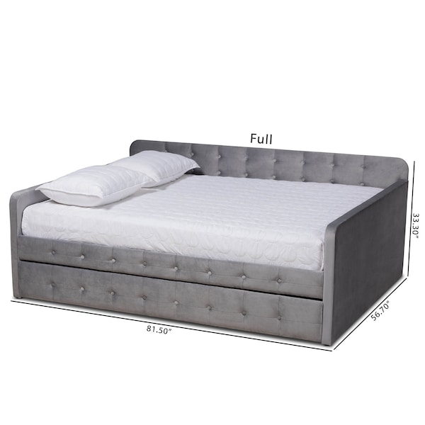 Baxton Studio Jona Grey Velvet and Button Tufted Full Size Daybed with Trundle - 169-10847
