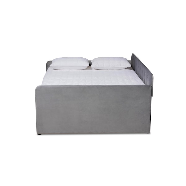 Baxton Studio Jona Grey Velvet and Button Tufted Full Size Daybed with Trundle - 169-10847