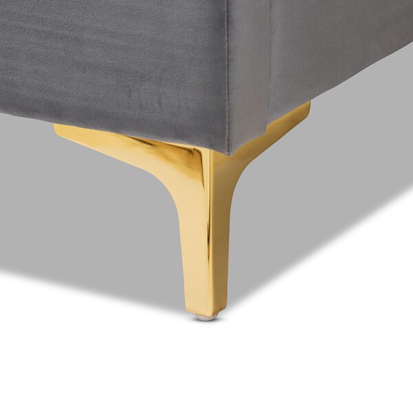 Baxton Studio Valery Dark Gray Velvet King Size Platform Bed with Gold-Finished Legs - 152-9012