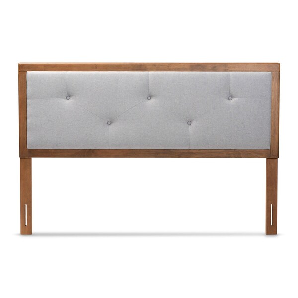 Baxton Studio Abner Transitional Light Grey Fabric Upholstered and Walnut Brown Finished Wood Headboard-Queen - 191-11524-ZORO