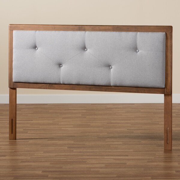 Baxton Studio Abner Transitional Light Grey Fabric Upholstered and Walnut Brown Finished Wood Headboard-King - 191-11525-ZORO