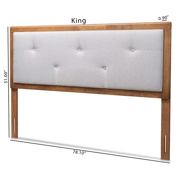 Baxton Studio Abner Transitional Light Grey Fabric Upholstered and Walnut Brown Finished Wood Headboard-King - 191-11525-ZORO