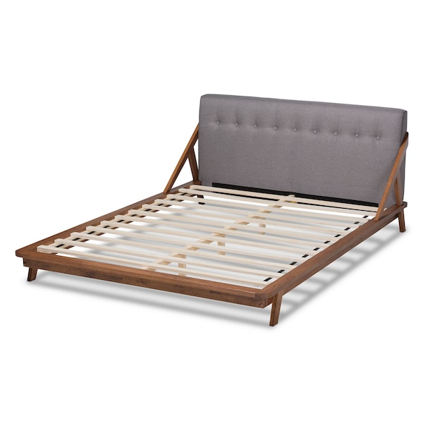 Baxton Studio Sante Mid-Century Grey Upholstered Wood Queen Size Platform Bed - 156-9288